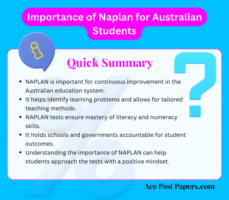 Importance of NAPLAN for Australian students: continuous improvement, tailored teaching, accountability, and mastery of skills.